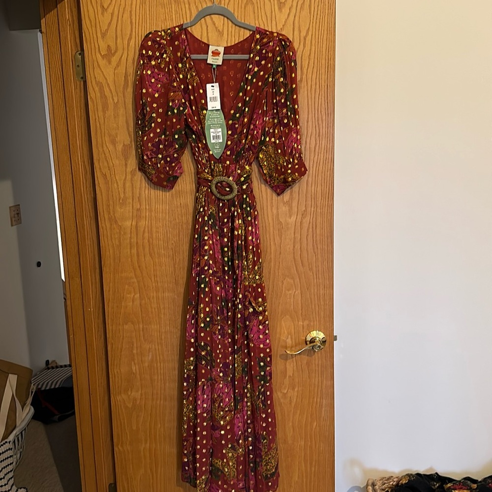 NWT Farm Rio burgandy dress w removeable belt